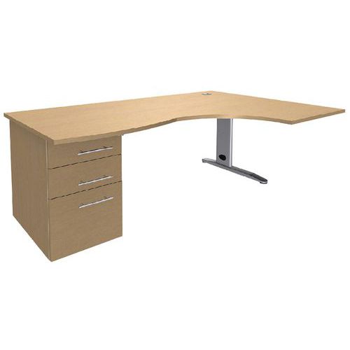 Bureau asymétrique Quatuor 180cm avec pied en L et caisson - Manutan Expert