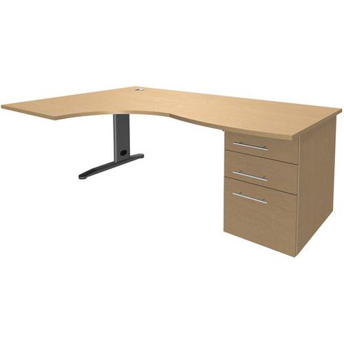 Bureau asymétrique Quatuor 180cm avec pied en L et caisson - Manutan Expert