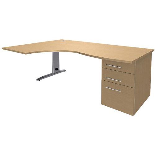 Bureau asymétrique Quatuor 180cm avec pied en L et caisson - Manutan Expert