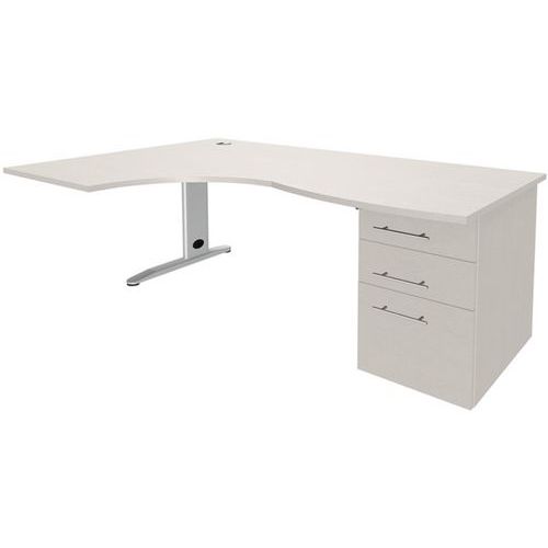 Bureau asymétrique Quatuor 180cm avec pied en L et caisson - Manutan Expert