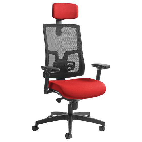 Fauteuil de bureau Oria pied noir dossier résille avec accoudoirs et têtière GGI