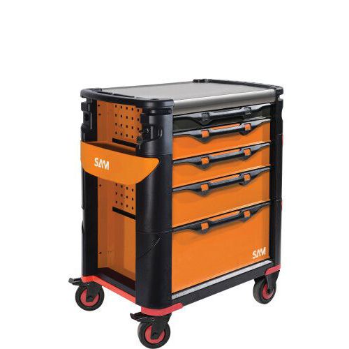 Servante 41 - 5 tiroirs - orange - avec support poteaux - Sam SAM