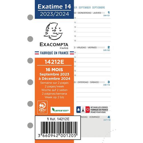 Recharge Exatime 14 semaines - 2 pages à l'horizontal - Exacompta Recharge Exatime 14 semaines - 2 pages à l'horizontal - Exacompta