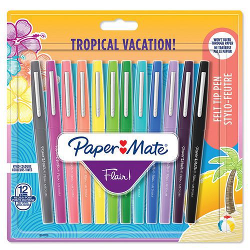 Boîte de 12 stylos feutre Flair® - assortis tropical - Paper Mate®