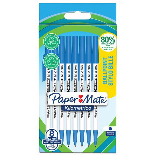 Lot de 8 stylos à bille Kilometrico capuchonnés - Paper Mate®