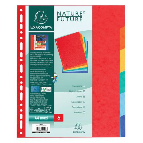 Intercalaires carte lustrée 225g 6 positions - a4 maxi