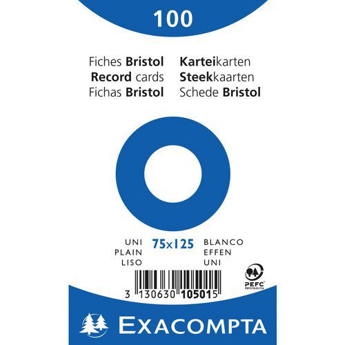 Paquet 100 fiches sous film bristol uni 75x125mm