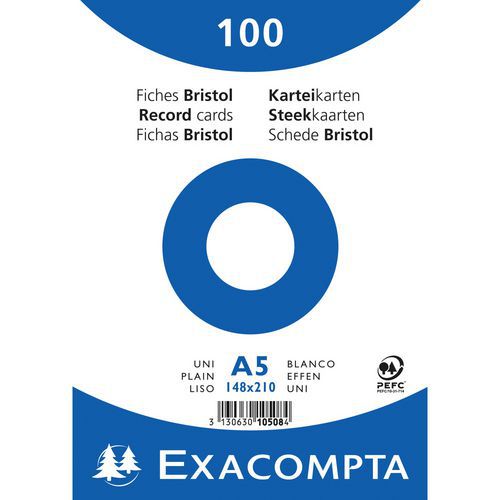 Paquet 100 fiches sous film bristol uni 148x210mm