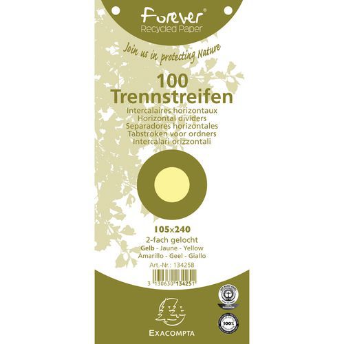 Paquet 100 fiches intercalaires perforées forever 105x240mm