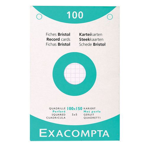 Étui de 100 fiches - bristol quadrillé 5x5 perforé 100x150mm Étui de 100 fiches - bristol quadrillé 5x5 perforé 100x150mm