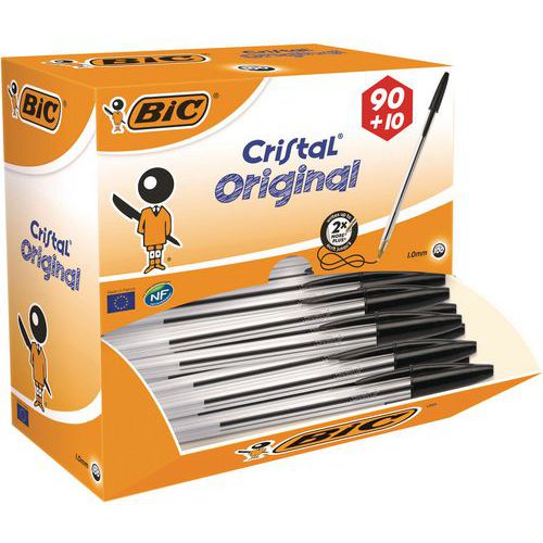 Stylo bille à capuchon Cristal - Boîte de 90 + 10 offerts - Bic®