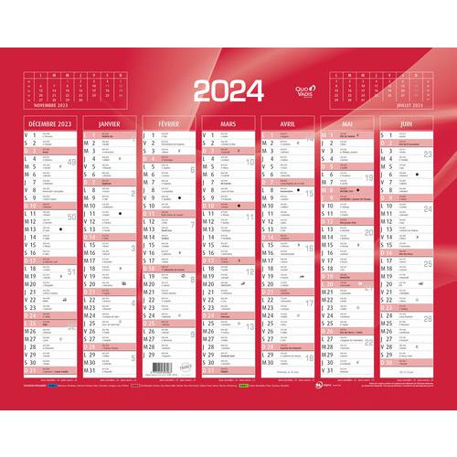 Calendrier banque or 14 mois - 43 x 33,5 cm - Année 2024 - Quo Vadis