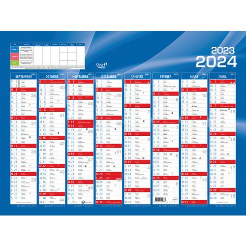 Calendrier 2023-24 BANQUE SEPT/DEC 55X40,5 Bleu par 10 - Quo Vadis