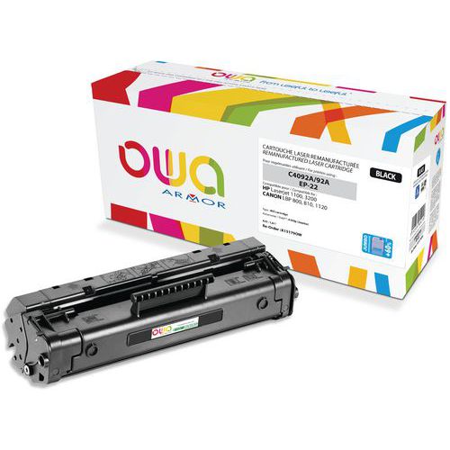 Toner remanufacturé HP C4092A - Canon EP-22 - Noir - Owa Toner remanufacturé HP C4092A - Canon EP-22 - Noir - Owa