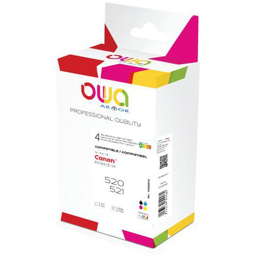 Cartouche d'encre remanufacturée Canon PGI-520 CLI-521 4 couleurs -Owa Cartouche d'encre remanufacturée Canon PGI-520 CLI-521 4 couleurs -Owa
