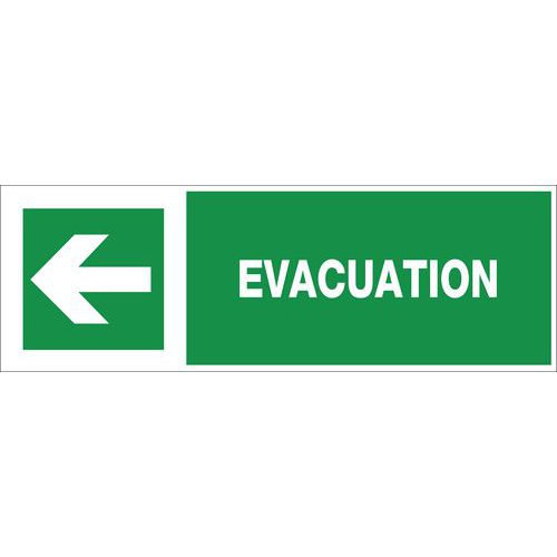 Panneau d'évacuation-secours - Évacuation flèche à gauche - Rigide