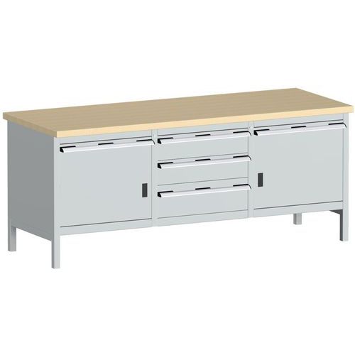 Etabli en hêtre Cubio - 2 portes - 5 tiroirs - L2000mm - Bott
