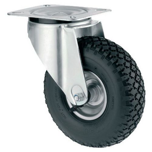 Roulette pivotante à platine - Force 75 à 200 kg - Bandage pneumatique