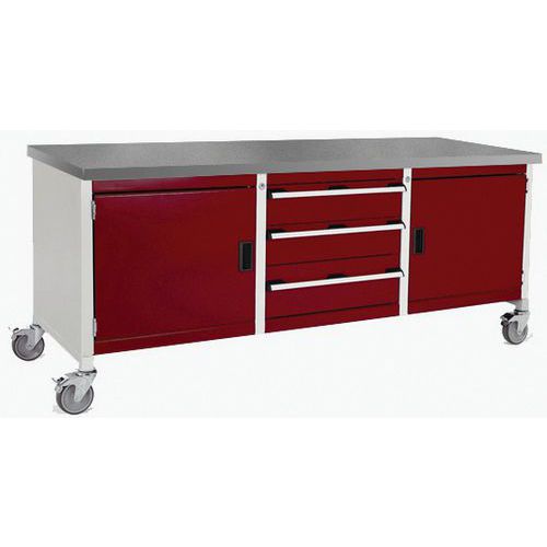 Etabli roulant Cubio - plateau linoléum 2 portes - tiroir et tablette - Bott