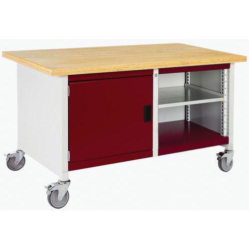 Etabli roulant monobloc Cubio - plateau hêtre 1 porte et tablette - Bott