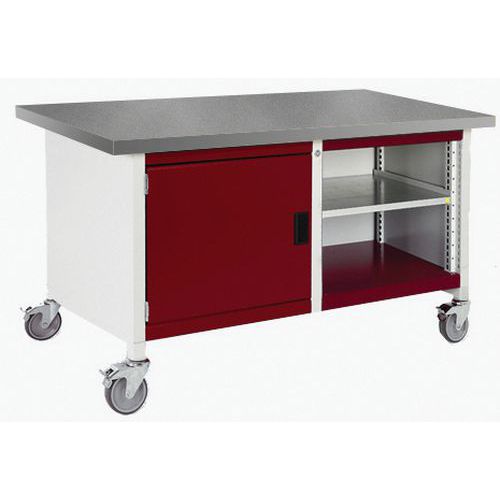 Etabli roulant monobloc Cubio - plateau linoléum 1 porte et tablette - Bott