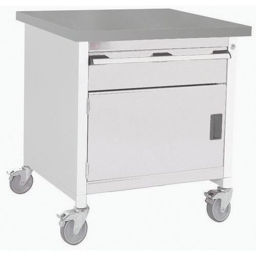 Etabli roulant monobloc Cubio - plateau linoléum 1 porte et tiroir - Bott