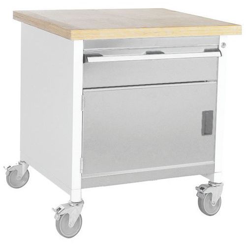 Etabli roulant monobloc Cubio - plateau hêtre1 porte et tiroir - Bott