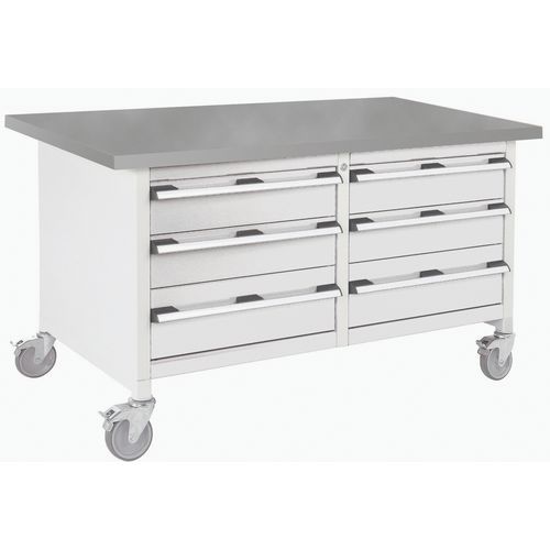 Etabli roulant monobloc Cubio - plateau linoléum et tiroirs - Bott