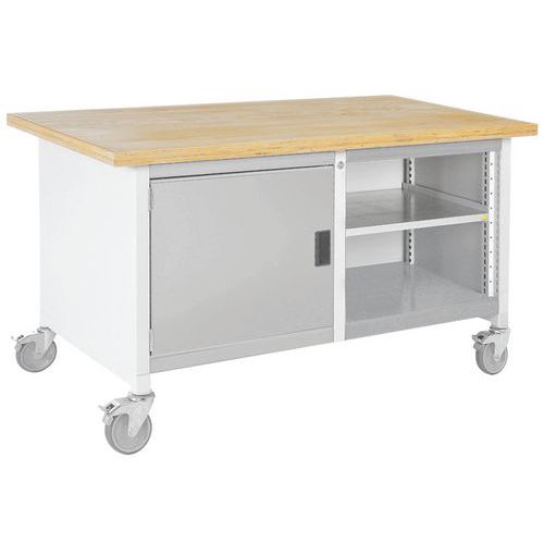 Etabli roulant monobloc Cubio - plateau hêtre 1 porte et tablette - Bott