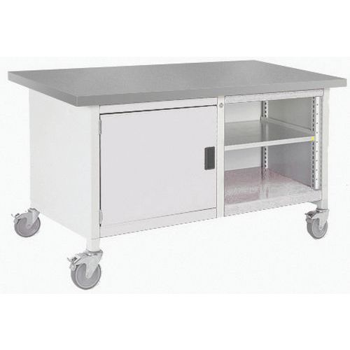 Etabli roulant monobloc Cubio - plateau linoléum 1 porte et tablette - Bott