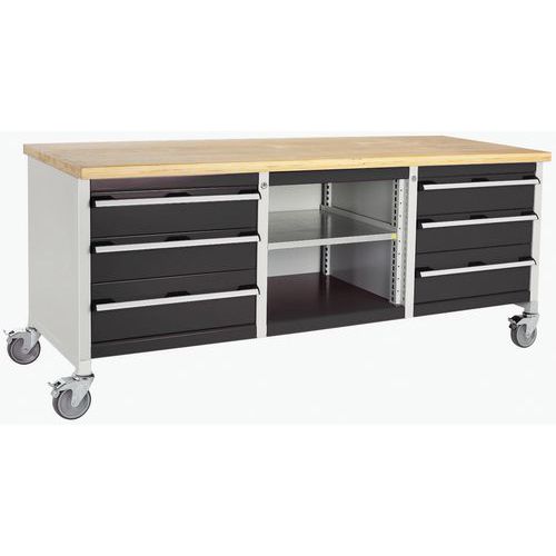 Etabli roulant monobloc Cubio - plateau hêtre et tiroir - Bott