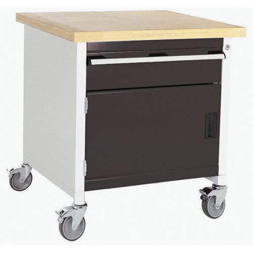 Etabli roulant monobloc Cubio - plateau hêtre1 porte et tiroir - Bott