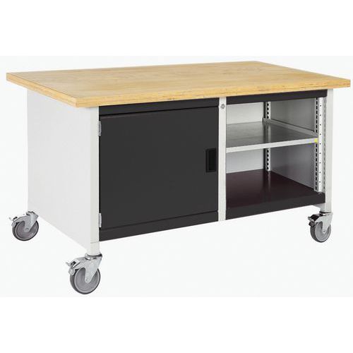 Etabli roulant monobloc Cubio - plateau hêtre 1 porte et tablette - Bott