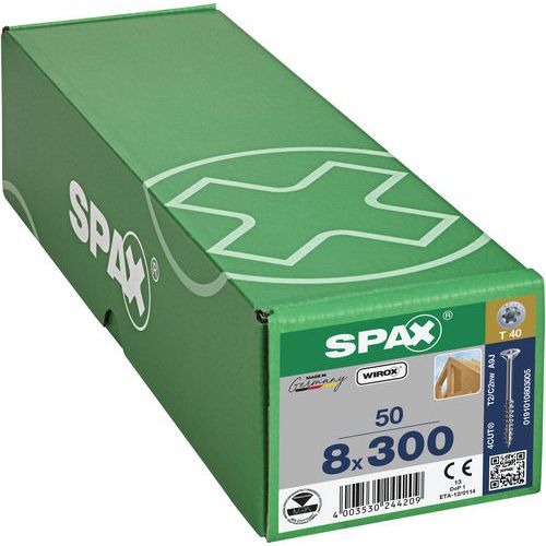 Boite de 50 vis à bois à tête fraisée TX Ø 8mm - Spax