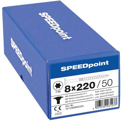 Boite de 50 vis tête disque à bois TX Ø 8 mm - SpeedPoint