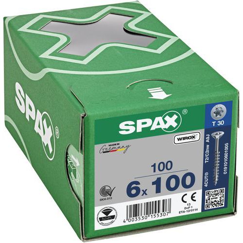 Boite de 100 vis universelles T-Star Plus à tête fraisée TX Ø - Spax