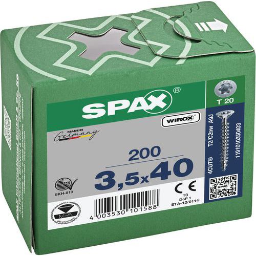 Boite de 200 vis universelles T-Star Plus à tête fraisée TX Ø - Spax