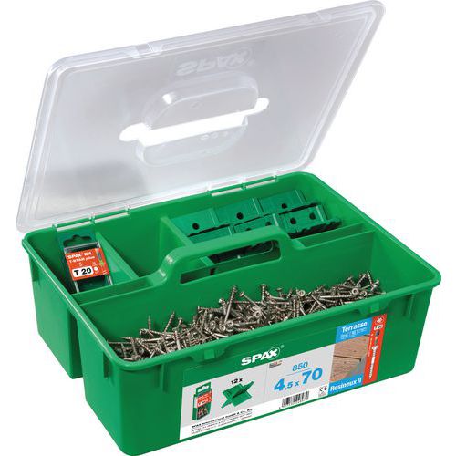 Kit de fixation pour terrasse en bois résineux de 850 vis - Spax Kit de fixation pour terrasse en bois résineux de 850 vis - Spax