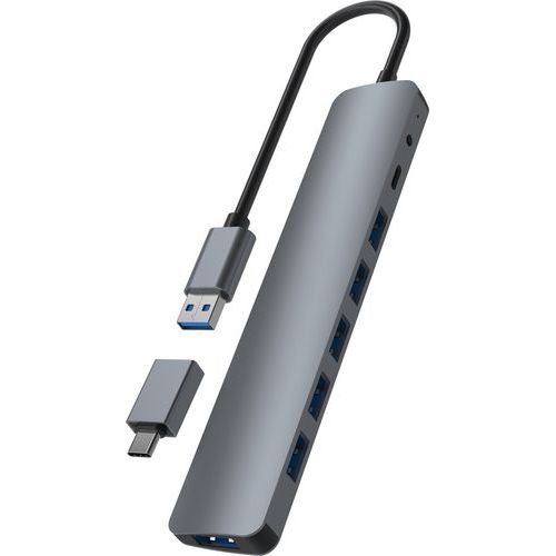 Hub USB-A aluminium vers 7 ports USB-A 3.0 - T'nB
