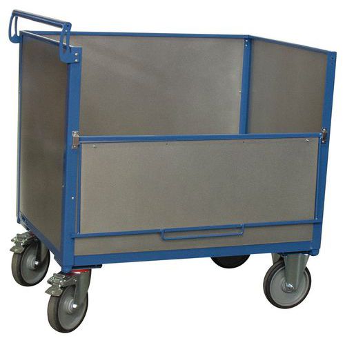 Chariot conteneur acier galvanisé sans couvercle- 1 panneau rabattable - capacité 500Kg - FIMM Chariot conteneur acier galvanisé sans couvercle- 1 panneau rabattable - capacité 500Kg - FIMM