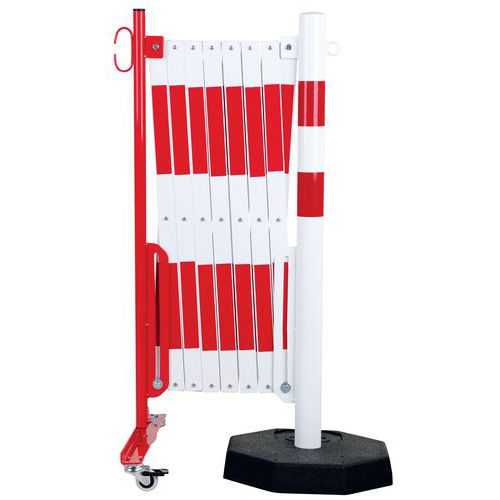 Barrière extensible sur roulettes avec poteau à socle lourd - Crash stop®
