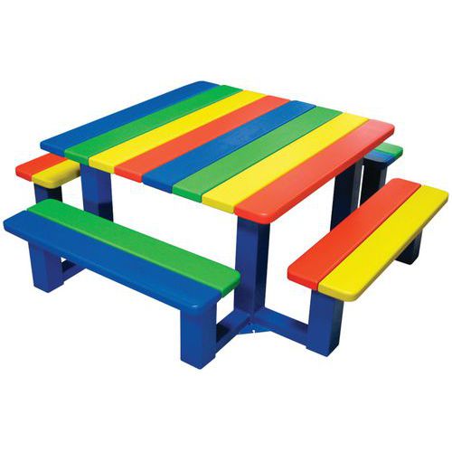 Table bancs multicolore