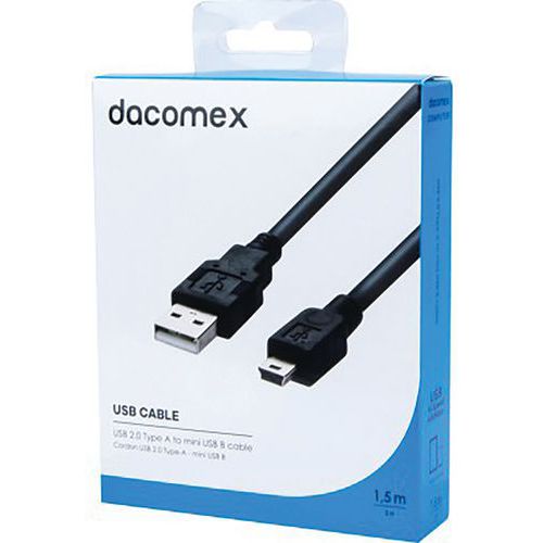 Cordon USB 2.0 Type-A - mini USB B noir - 1,5 m DACOMEX