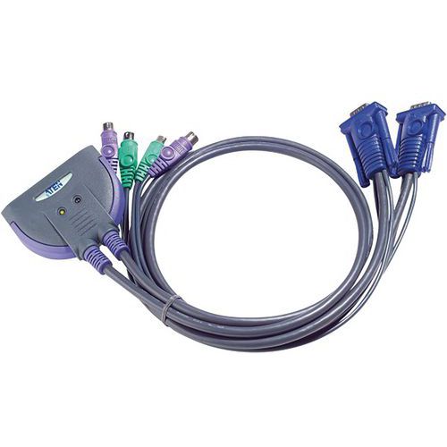 Commutateur kvm 2 ports VGA/PS2 câbles intégrés 90cm ATEN