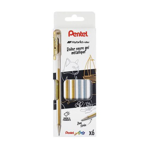 Pochette 6 stylos bille encre gel - Pentel