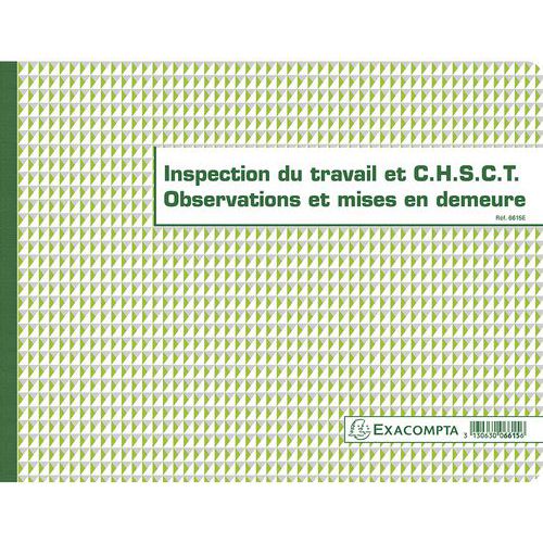 Registre de l'Inspection du travail et du CHSCT - folioté - 16 pages