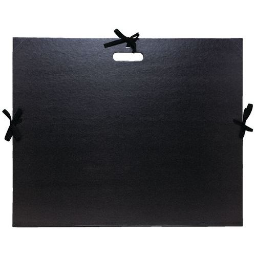 Carton à dessin kraft noir vernis avec rubans et poignée