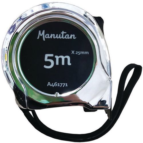 Mètre Ruban 2 et 3 x 19 mm  et 5 m x 25 mm - ABS Chrome-Noir - Manutan