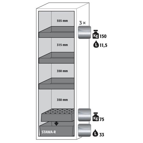 Armoire S-CLASSIC90 - Bac et étagère rétention - 1968x596mm - Asecos