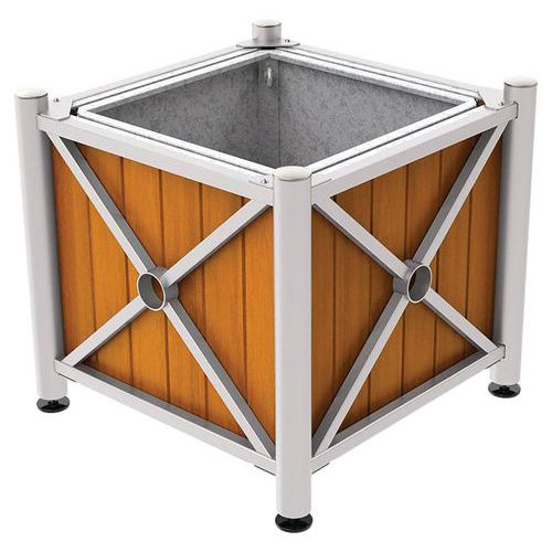 Jardinière acier et bois Province inox brossé avec bac - Procity